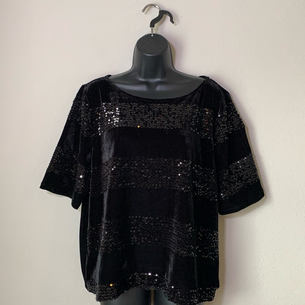 Worthington Scoop Neck Velvet Top With Sequin Stripes